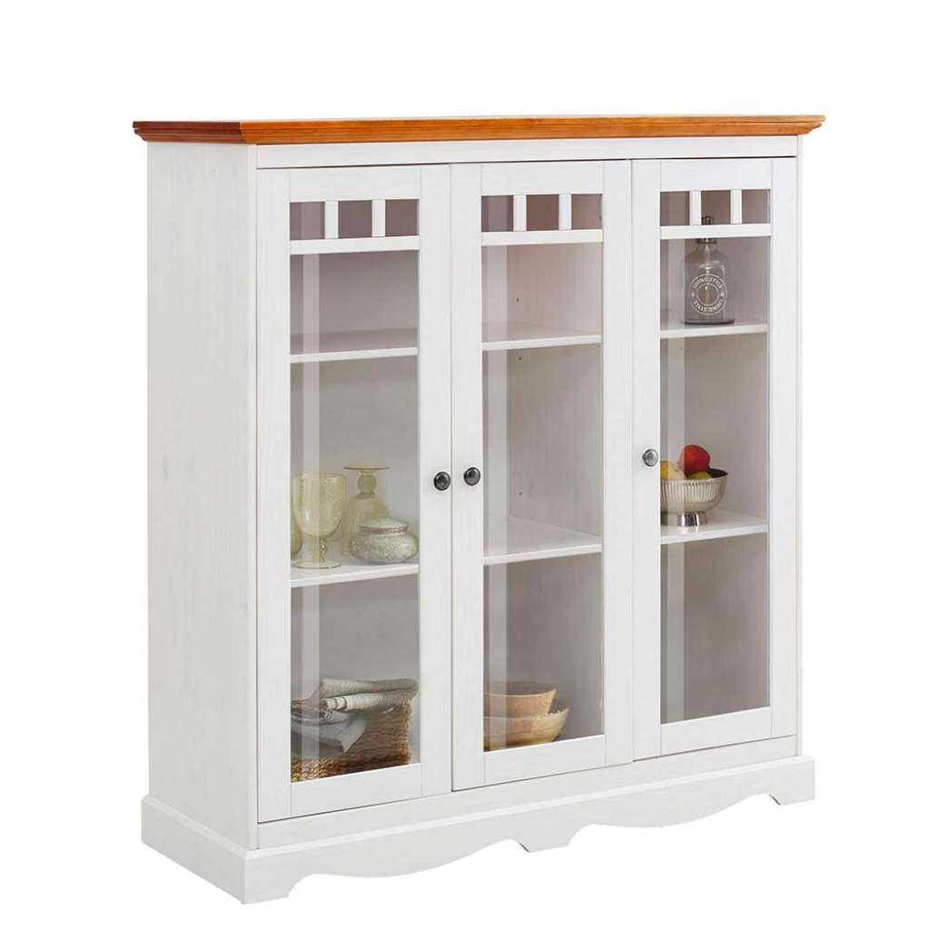 Esszimmervitrine in Weiß und Honigfarben 125 cm breit