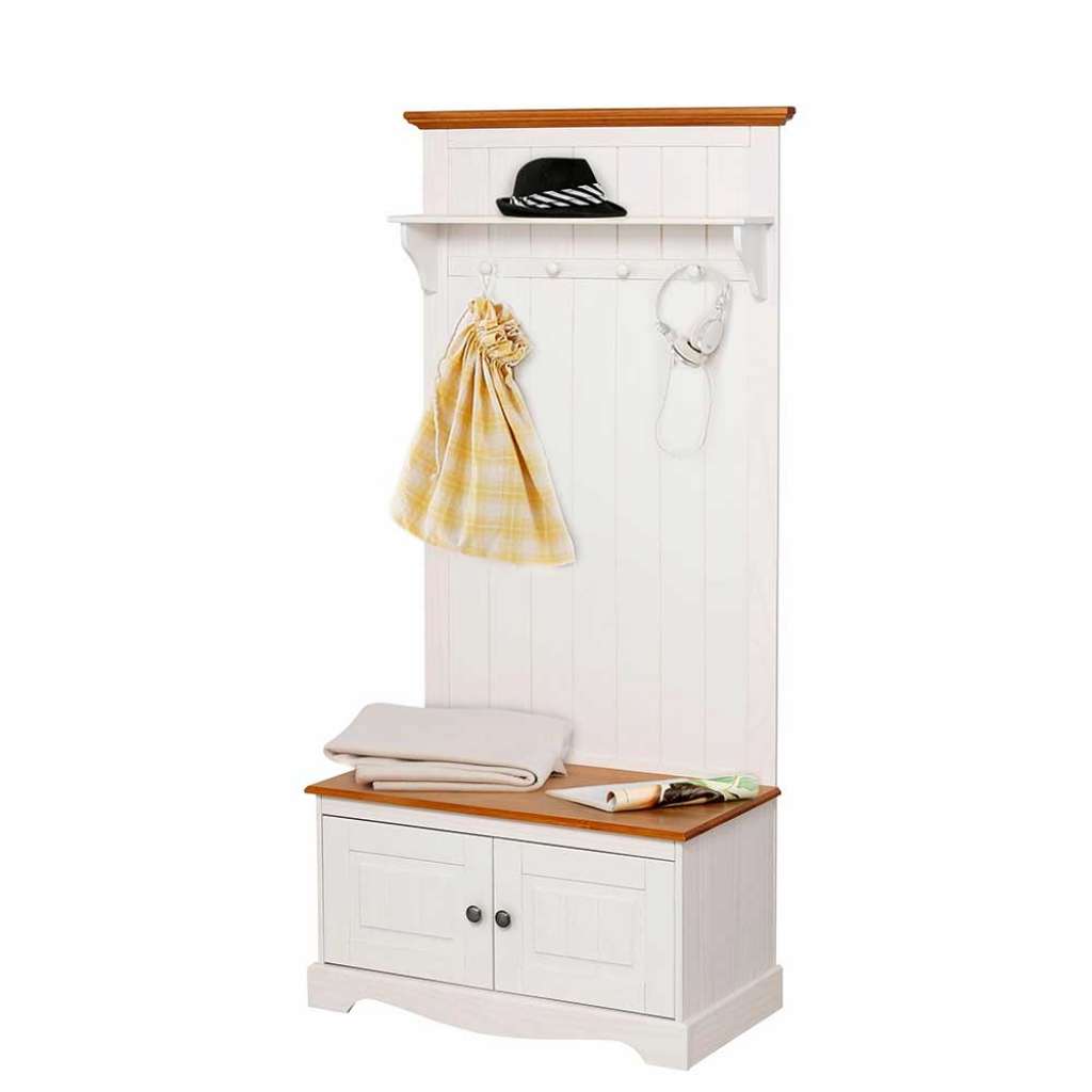 Holzgarderobe in Weiß und Honigfarben Kiefer Massivholz