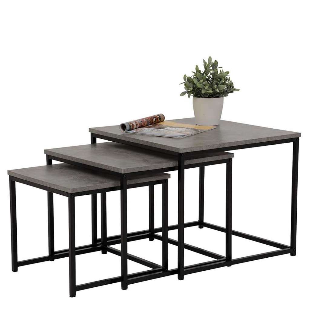 Beistelltisch Set in Beton Grau und Schwarz Loft Design (3-teilig)