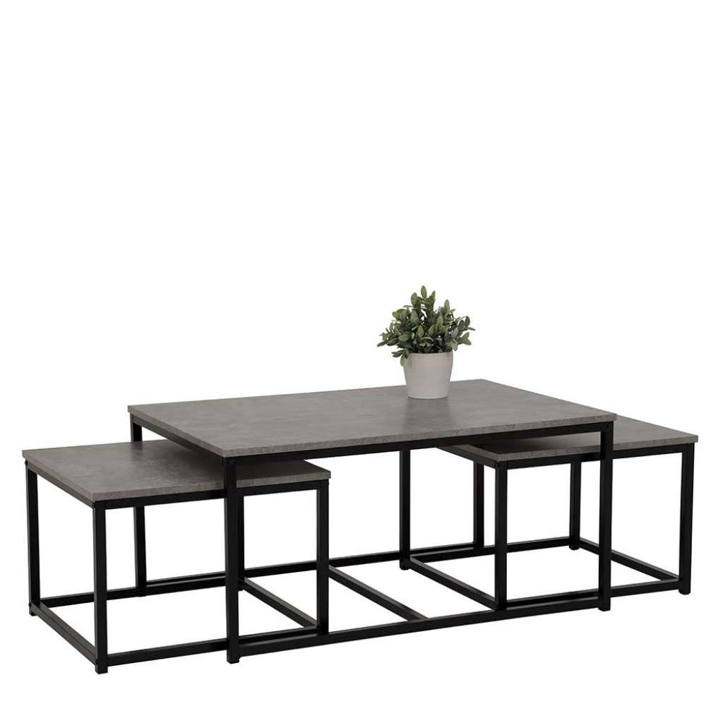Dreisatztisch in Beton Grau und Schwarz Loft Design (3-teilig)