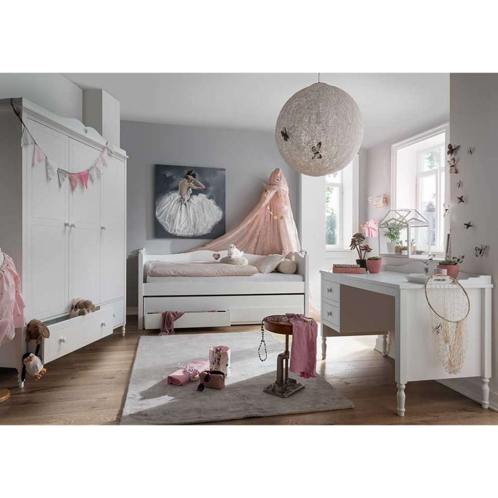 Mädchen Jugendzimmer in Weiß Herz Motiven verziert (3-teilig)