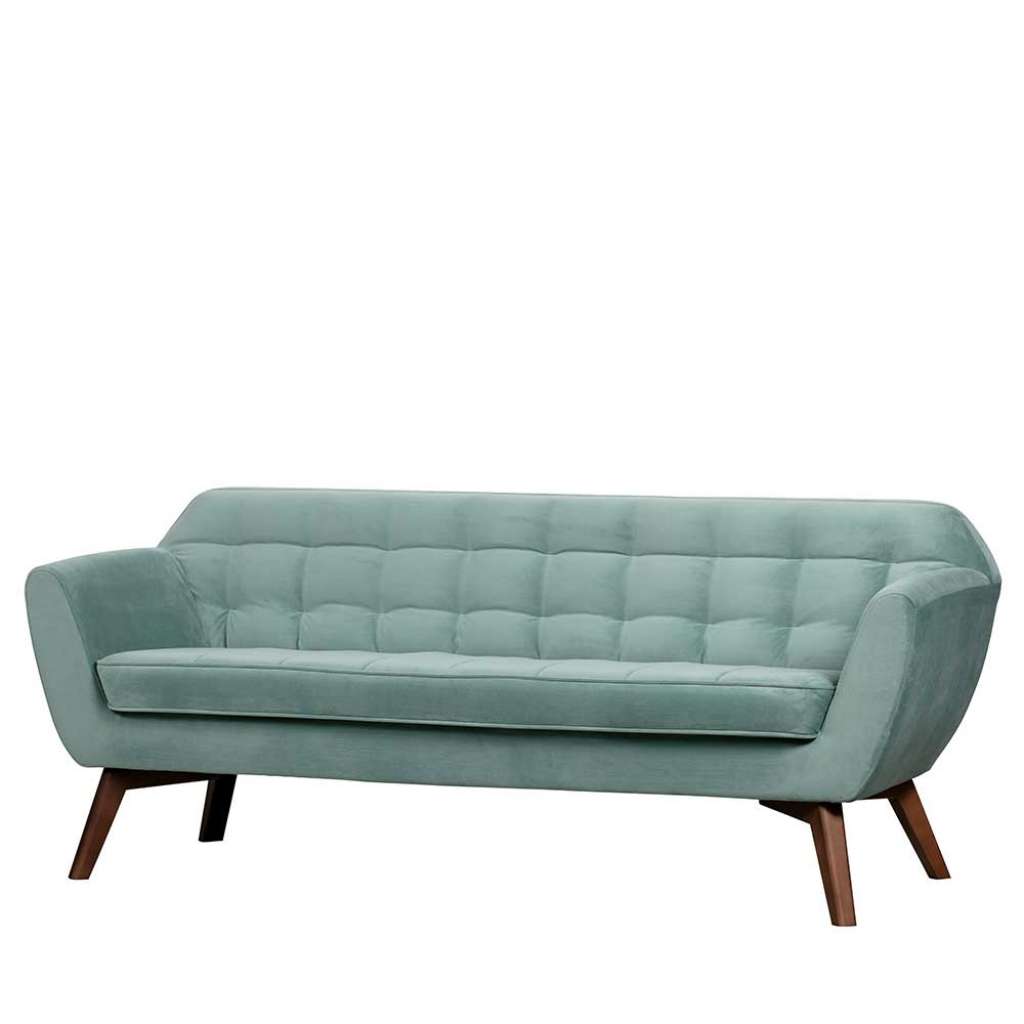 Wohnzimmer Couch in Hellblau Samt Retro Design