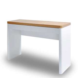 Kleiner Schreibtisch in Weiß und Eichefarben zwei Schubladen