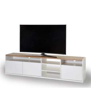 TV Unterschrank in Weiß und Wildeiche Optik 200 cm breit