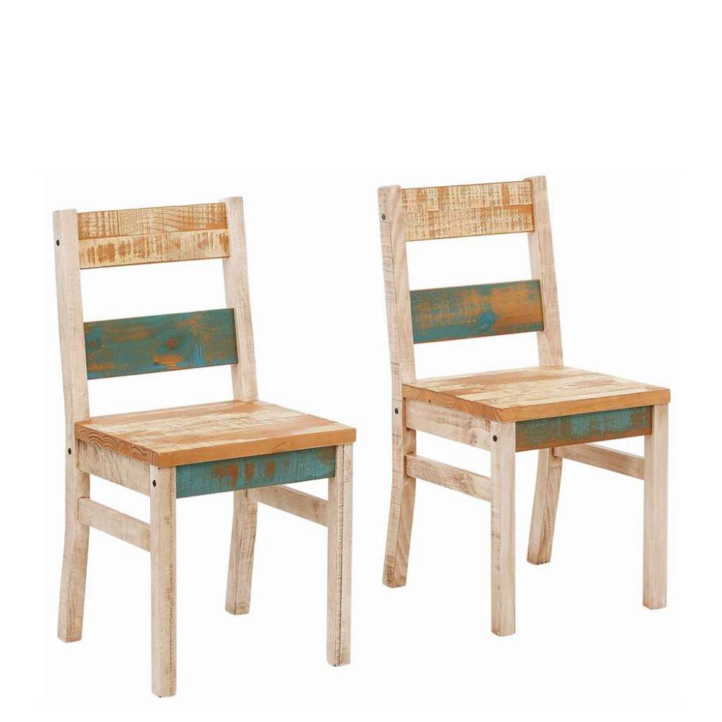 Shabby Chic Stühle mehrfarbig Kiefer Massivholz (2er Set)