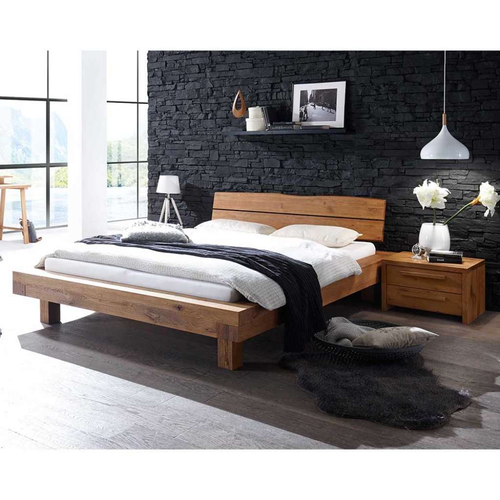 Naturholzbett aus Wildeiche Massivholz Nachtkommoden (3-teilig)