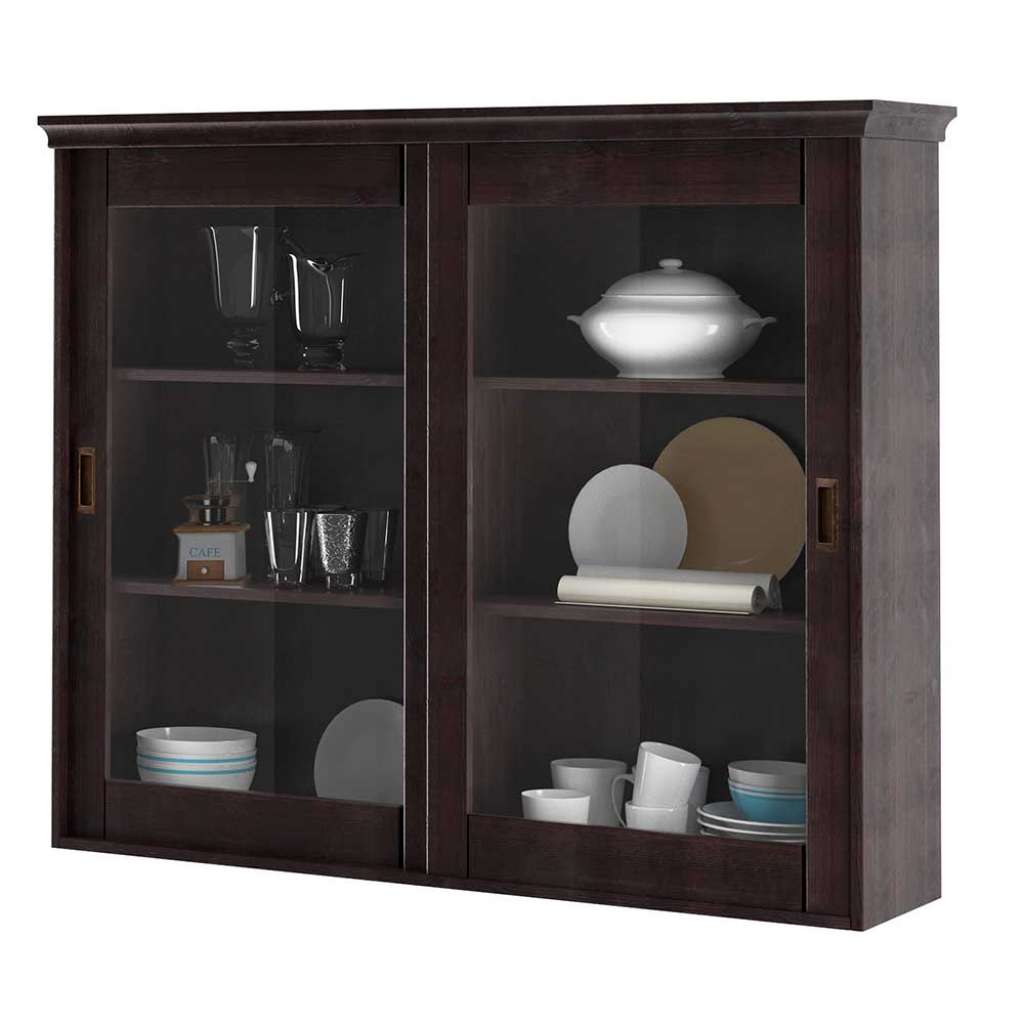 Vitrinen Aufsatz in Wengefarben Kiefer Massivholz