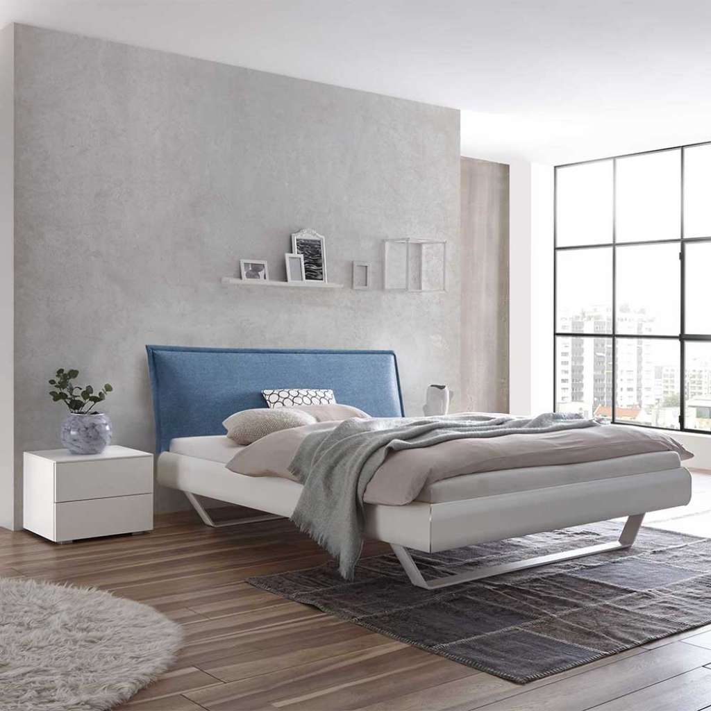 Futonbett in Weiß Polsterkopfteil in Blau (3-teilig)