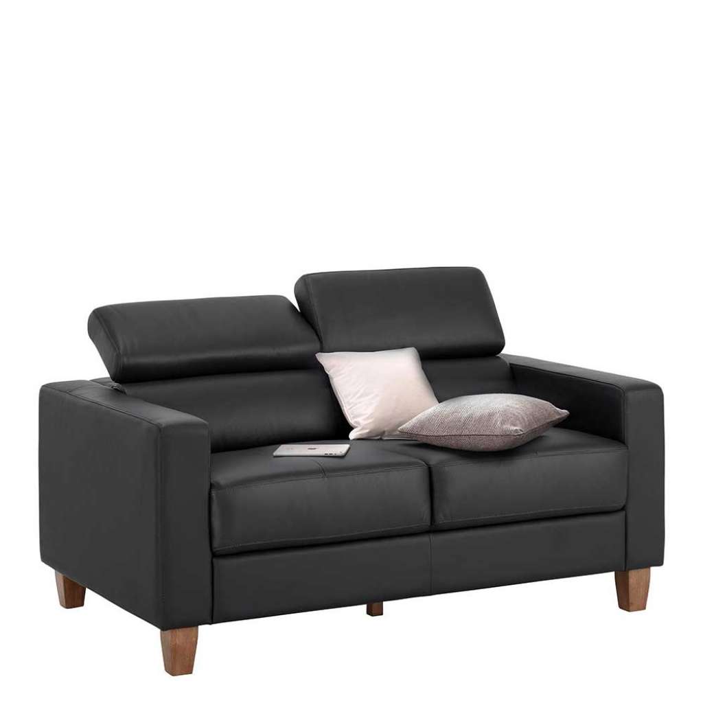 Leder Couch in Schwarz verstellbarer Rückenlehne
