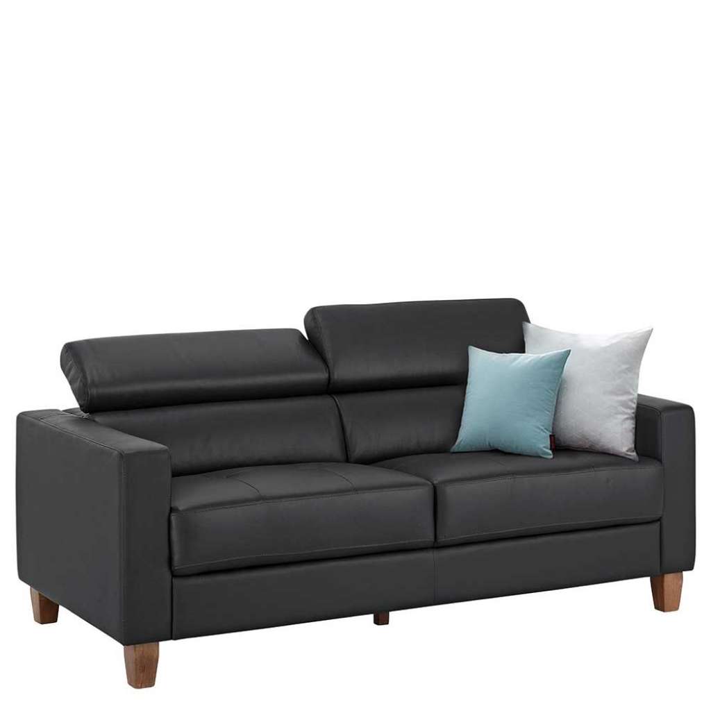 Wohnzimmer Sofa in Schwarz Leder verstellbarer Rückenlehne