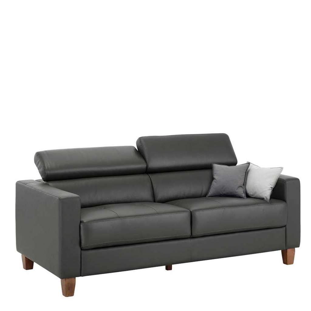 Dreisitzer Sofa in Grau Echtleder verstellbarer Lehne