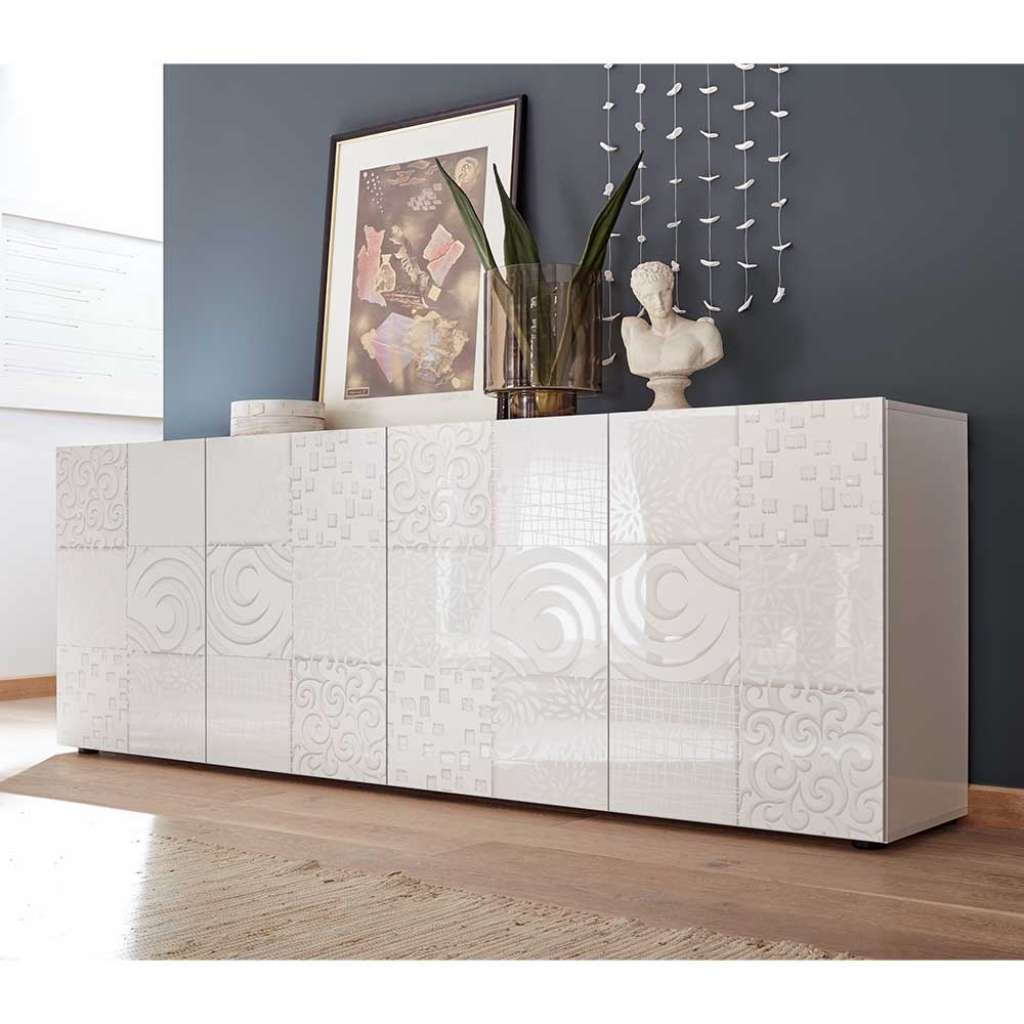 Hochglanzsideboard in Weiß Siebdruck verziert