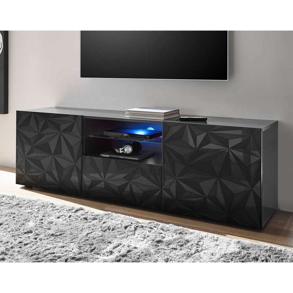 TV Board in Anthrazit Hochglanz Siebdruck verziert