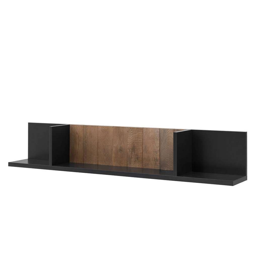Wandregal in Anthrazit und Recyclingholz 140 cm breit