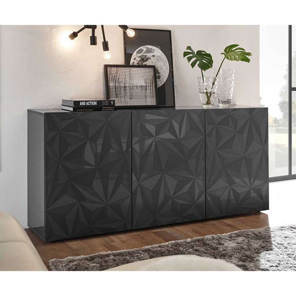 Hochglanz Sideboard in Anthrazit Siebdruck verziert