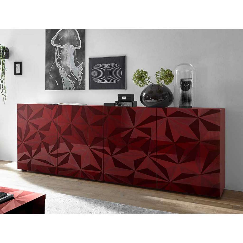 Türen Sideboard in Rot Hochglanz Siebdruck verziert
