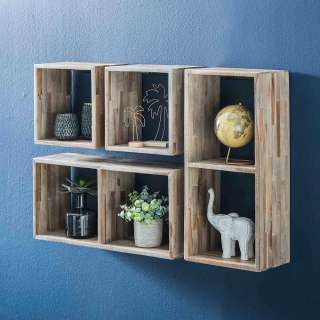 Echtholz Wandregal Set aus Teak Massivholz Landhaus Design (4-teilig)