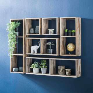 Hängeregal Set aus Teak Massivholz Landhaus Design (6-teilig)