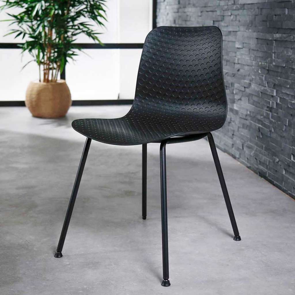 Schwarze Kunststoffstühle mit Metallgestell modern (4er Set)