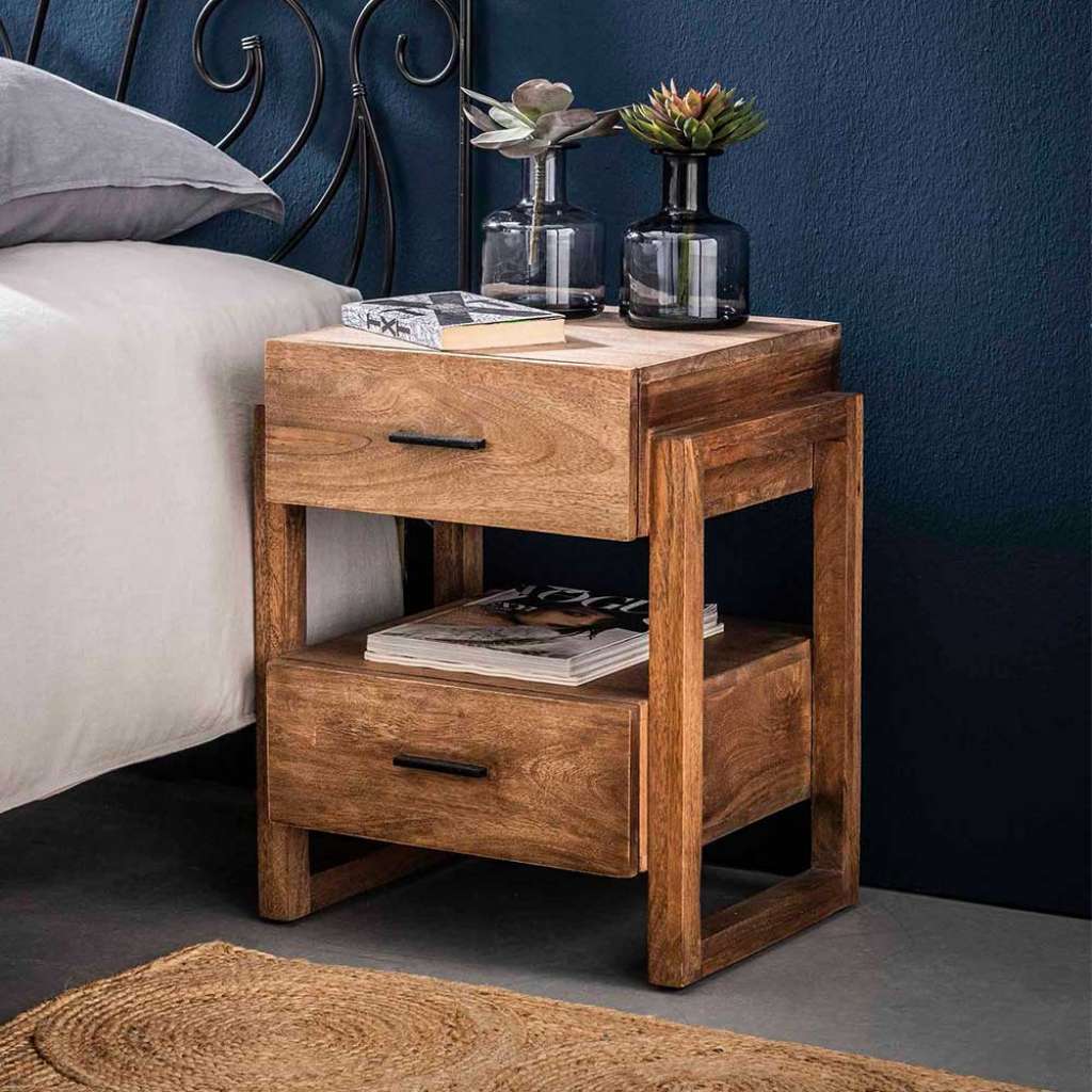 Nachtschrank aus Mangobaum Massivholz 55 cm hoch
