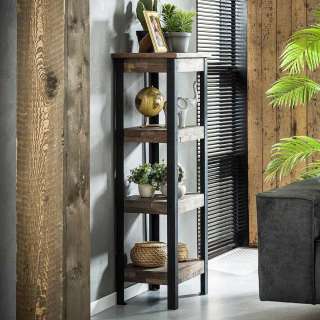 Regal aus Teak Grey Wash massiv Metall