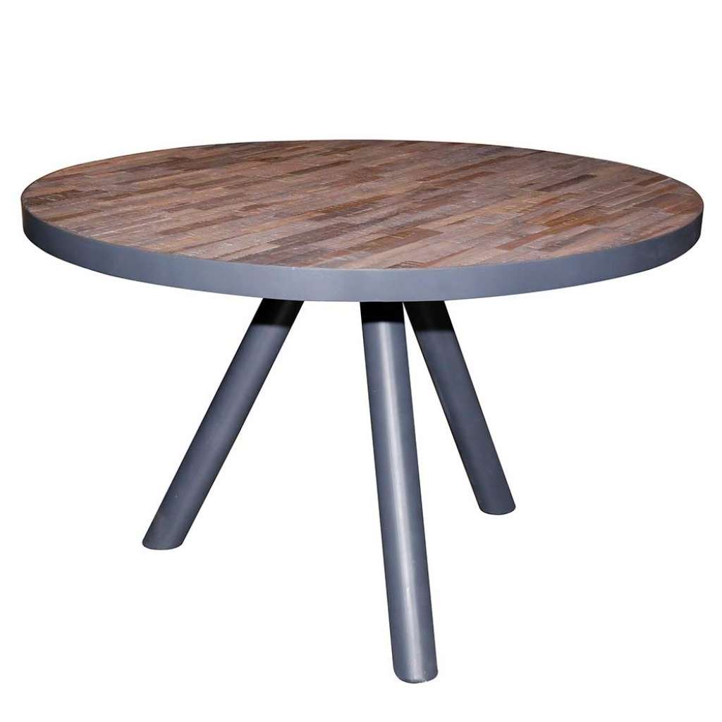 Runder Küchentisch in Teak Grey Wash massiv Loft Design
