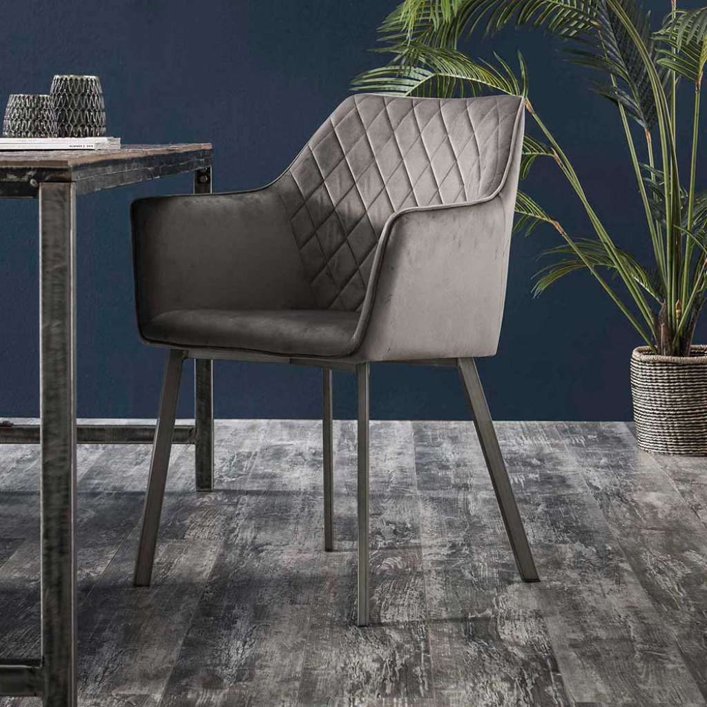 Samt Armlehnenstühle in Anthrazit modern (2er Set)