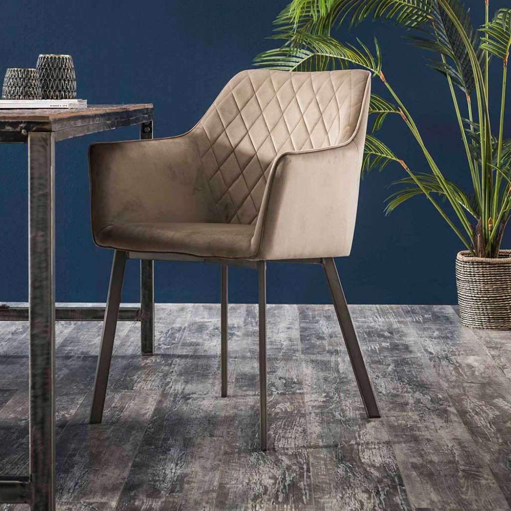 Armlehnen Esszimmerstühle in Beige Samt Metallgestell (2er Set)