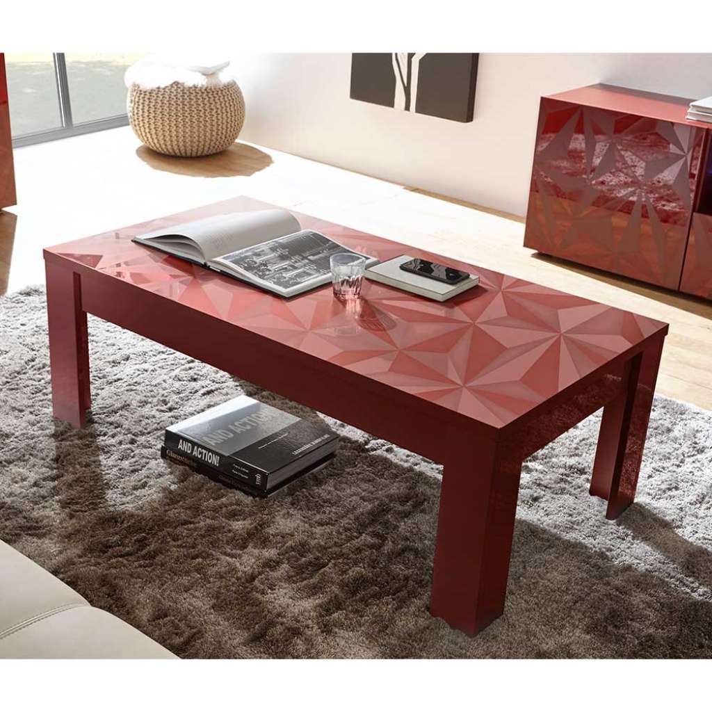 Wohnzimmer Tisch in Rot Hochglanz Siebdruck verziert