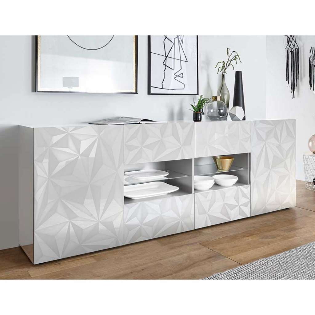 Wohnzimmer Schrank in Weiß Hochglanz offenen Fächern