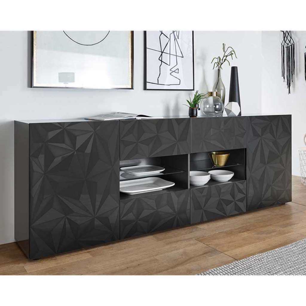 Hochglanz Sideboard in Anthrazit Siebdruck verziert