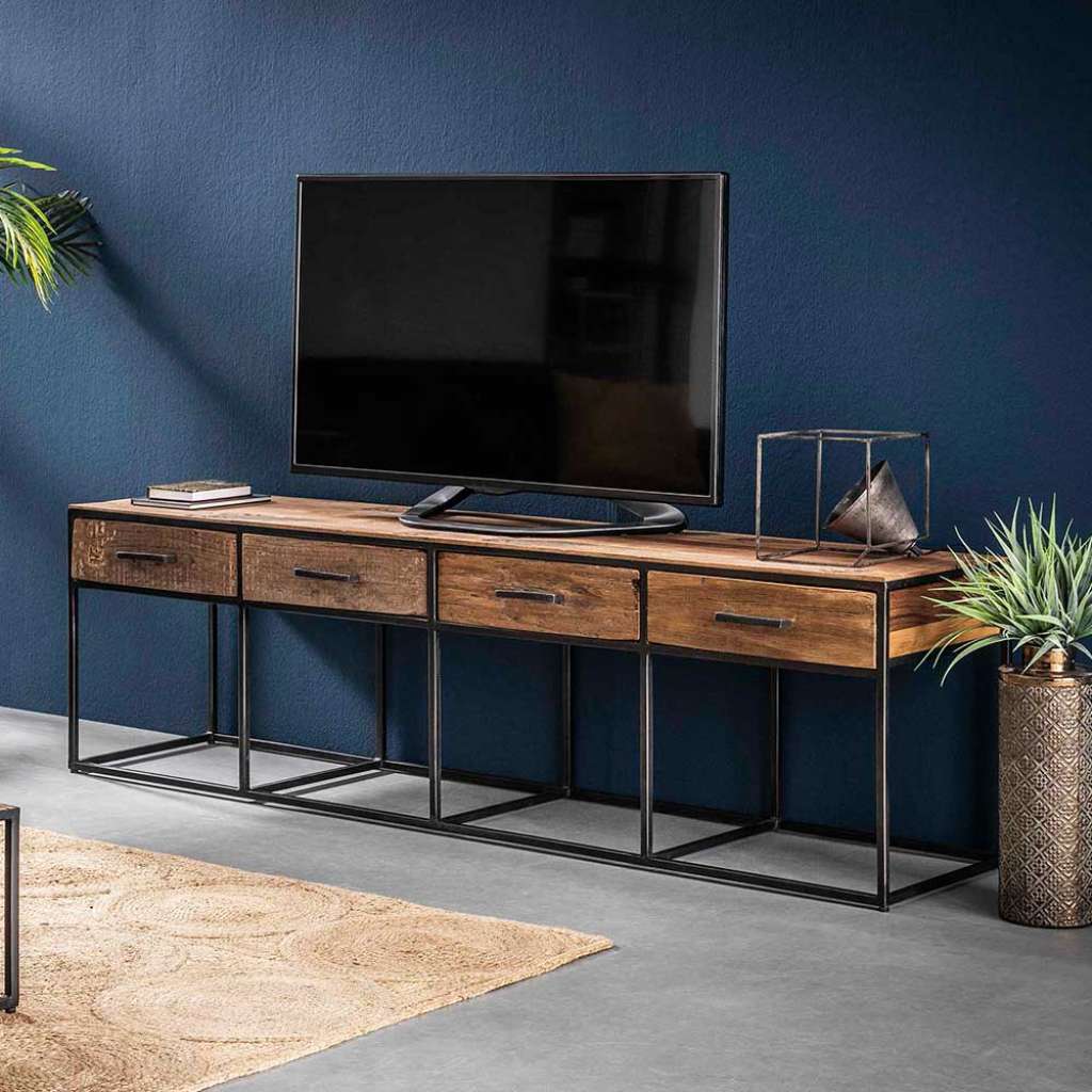 Fernsehboard aus Hartholz und Stahl 180 cm breit