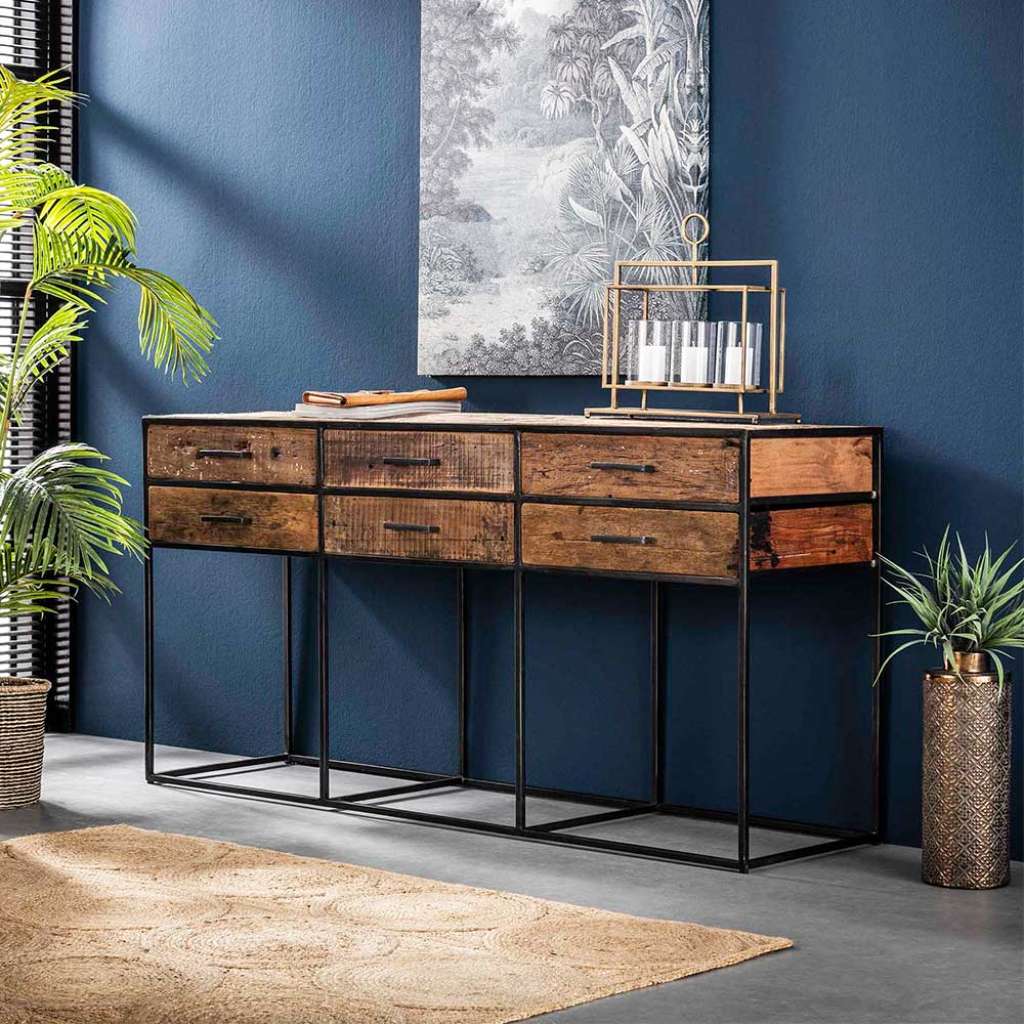Schubladen Sideboard aus Hartholz und Stahl 160 cm breit