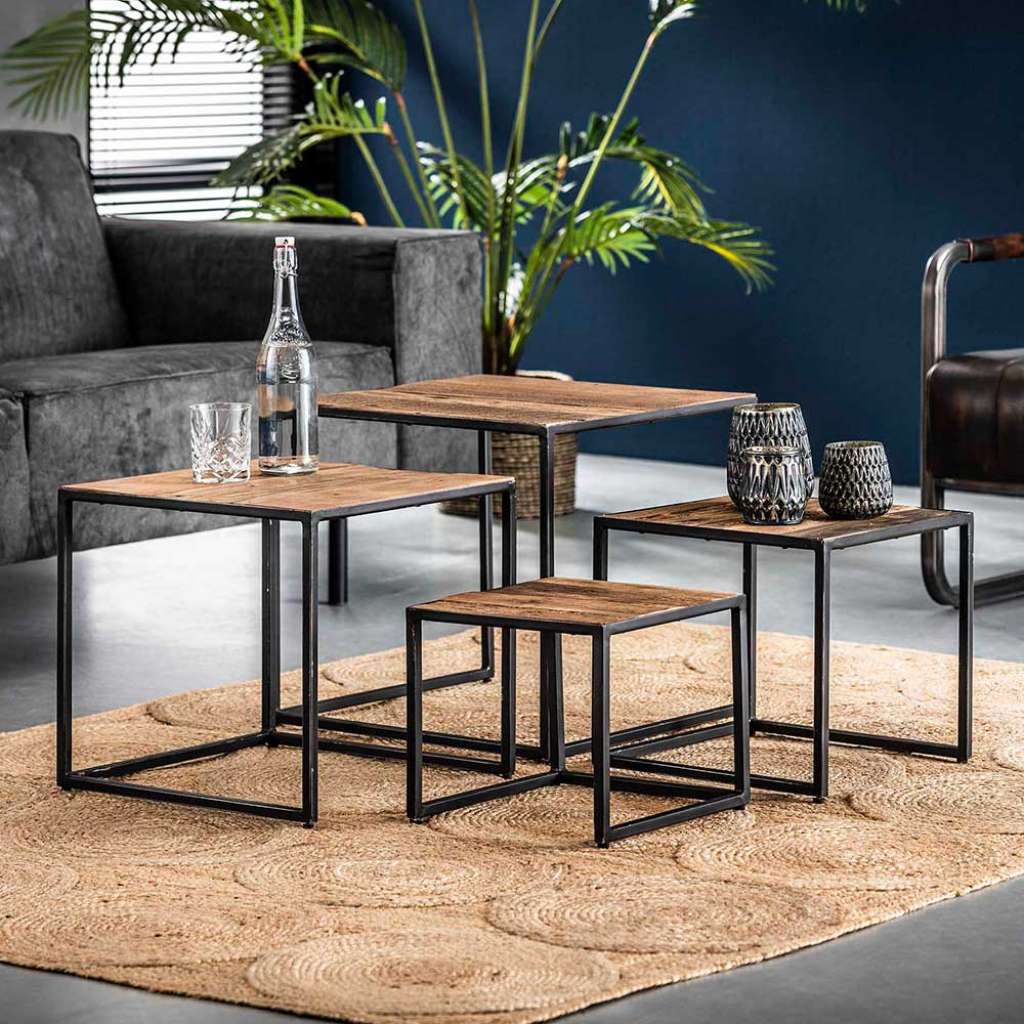 Beistelltisch Set aus Hartholz und Metall Bügelgestell (4-teilig)