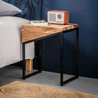 Loft Design Nachttische aus Akazie Massivholz und Metall 45 cm breit (2er Set)