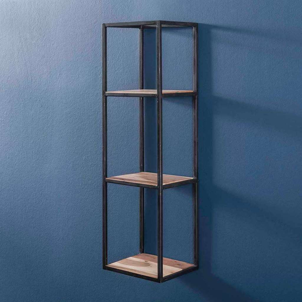 Wandhängeregal aus Akazie Massivholz und Metall 30 cm breit