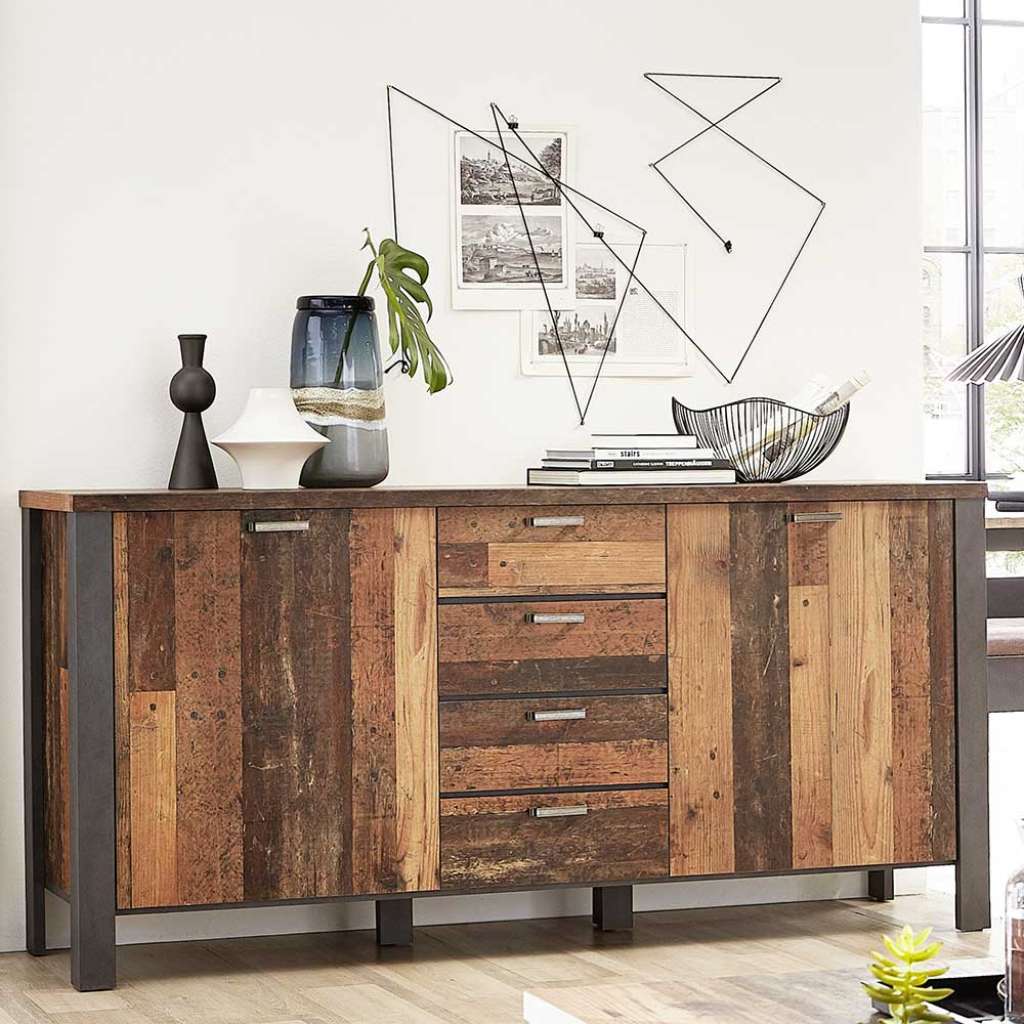 Sideboard Kommode in Altholz Optik und Anthrazit Loft Design