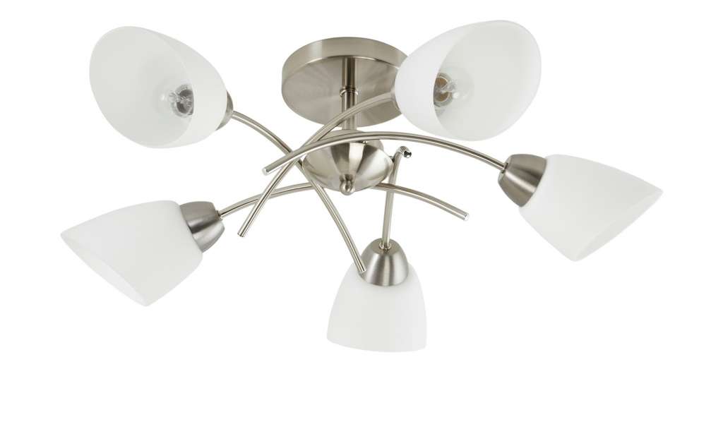 Deckenleuchte, 5-flammig, Nickel-matt, Glas weiß ¦ silber ¦ Maße (cm): H: 29 Ø: 70 Lampen & Leuchten > Innenleuchten > Deckenleuchten - Höffner