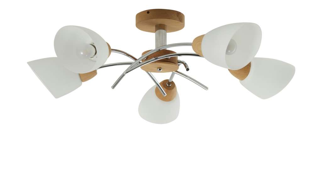 Deckenleuchte, 5-flammig, Eiche geölt / Glas alabaster ¦ holzfarben ¦ Maße (cm): H: 25 Ø: 70 Lampen & Leuchten > Innenleuchten > Deckenleuchten - Höffner