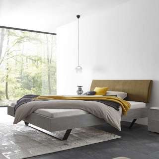 Futonbett in Beton Grau Polsterkopfteil in Khaki