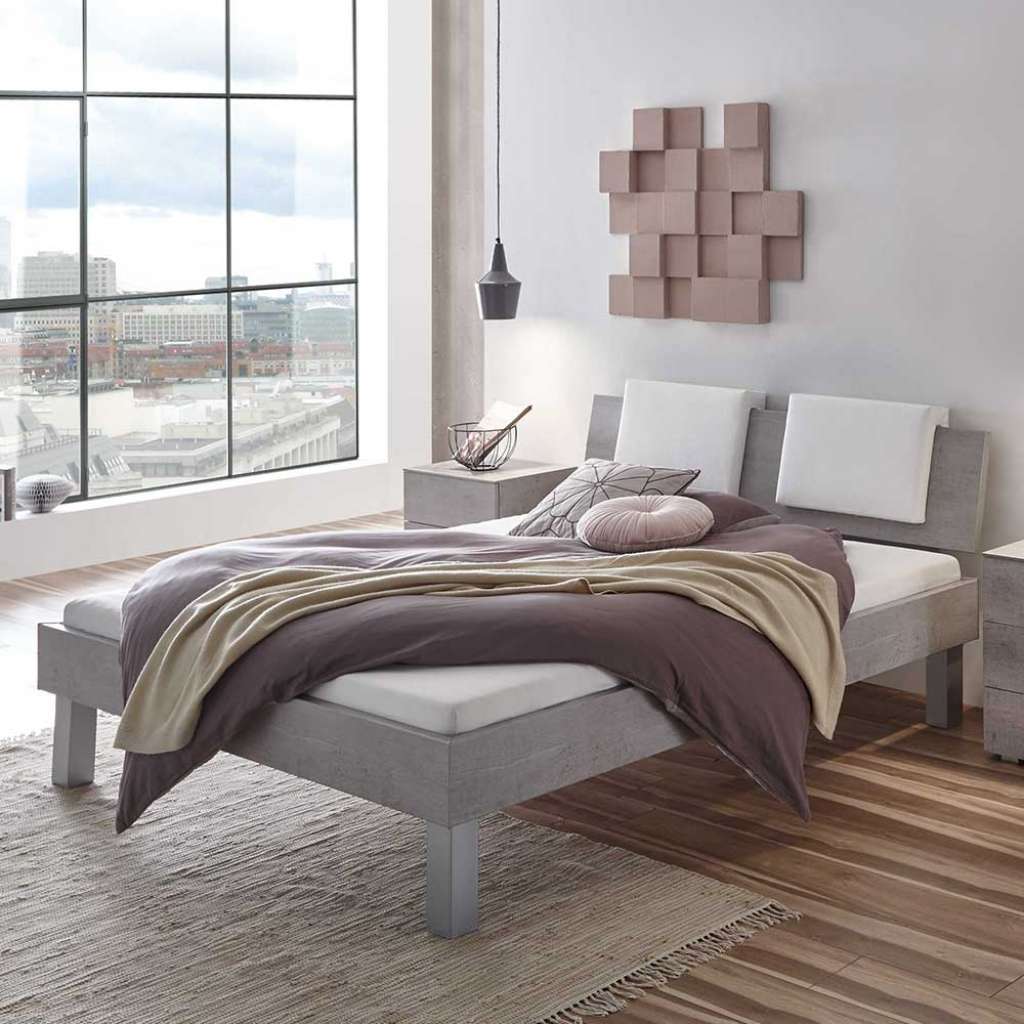 Futonbett in Beton Grau Klemmkissen in Weiß