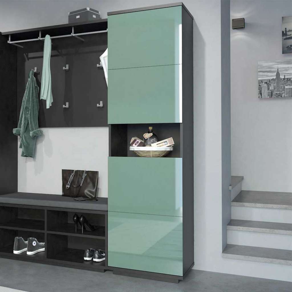 Garderobenschuhschrank in Grün und Anthrazit 55 cm breit