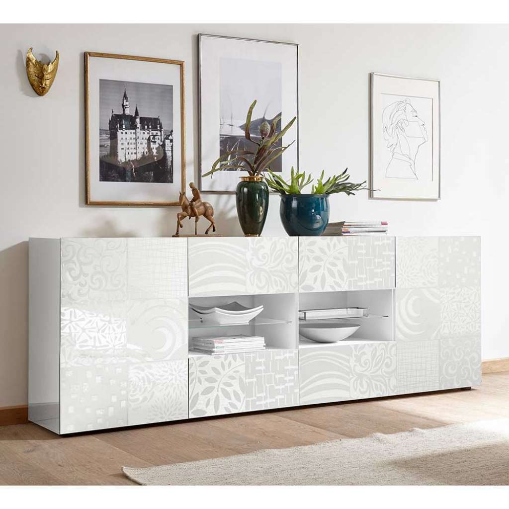 Esszimmer Sideboard in Weiß Hochglanz Siebdruck verziert