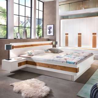 Komfortbett in Weiß und Asteiche furniert Nachtkonsolen (3-teilig)