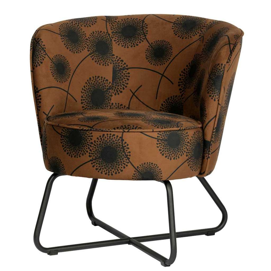 Samt Sessel in Braun und Schwarz Pusteblumen Motiven