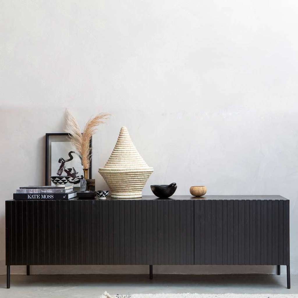 Modernes Lowboard in Schwarz Kiefer Massivholz