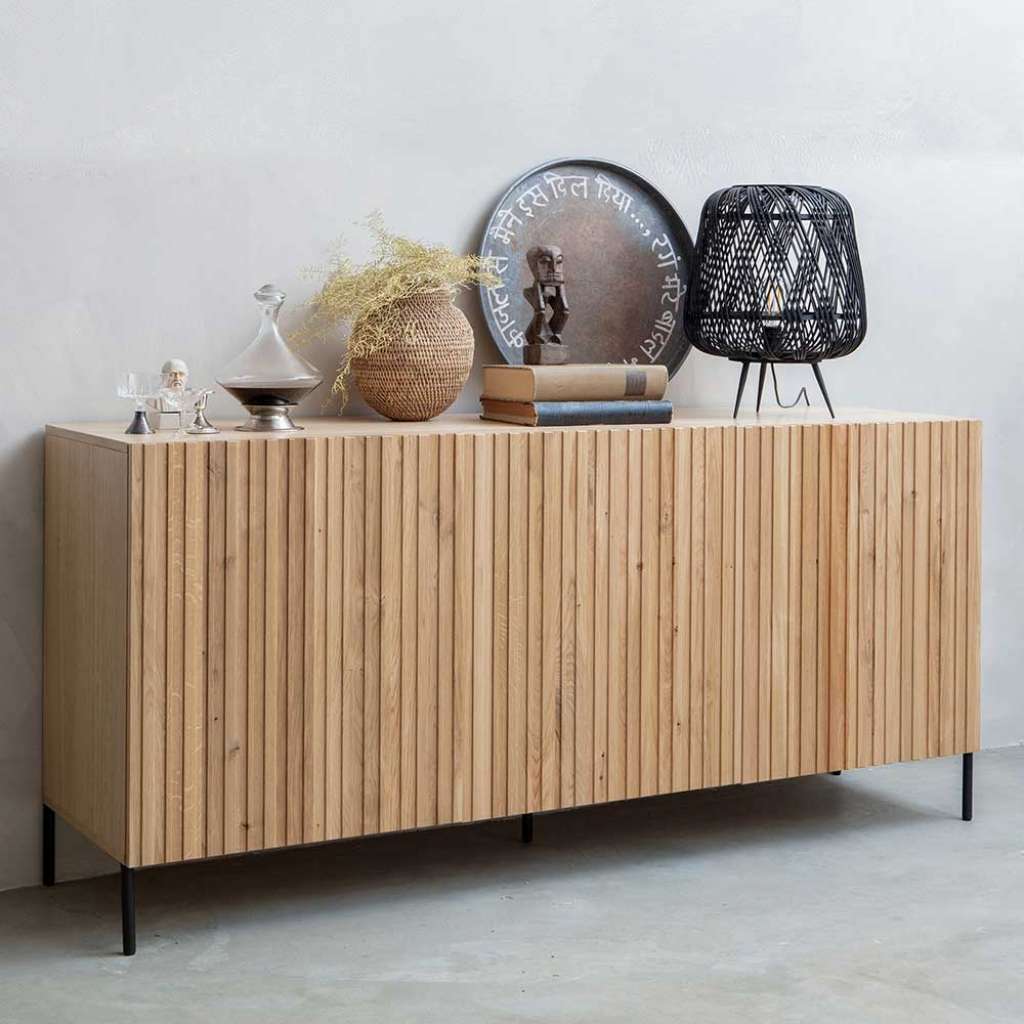 Design Sideboard aus Eiche Massivholz und Metall 180 cm breit
