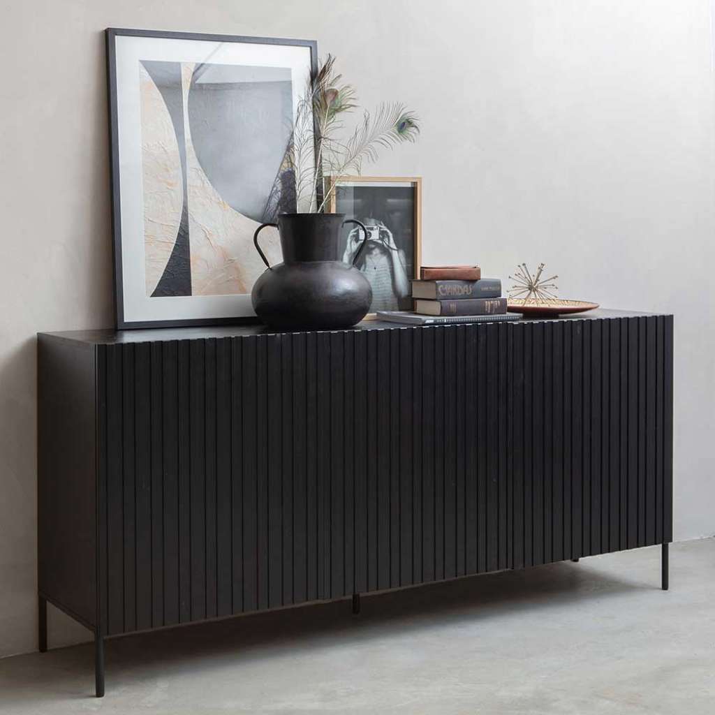 Echtholz Sideboard in Schwarz 180 cm breit