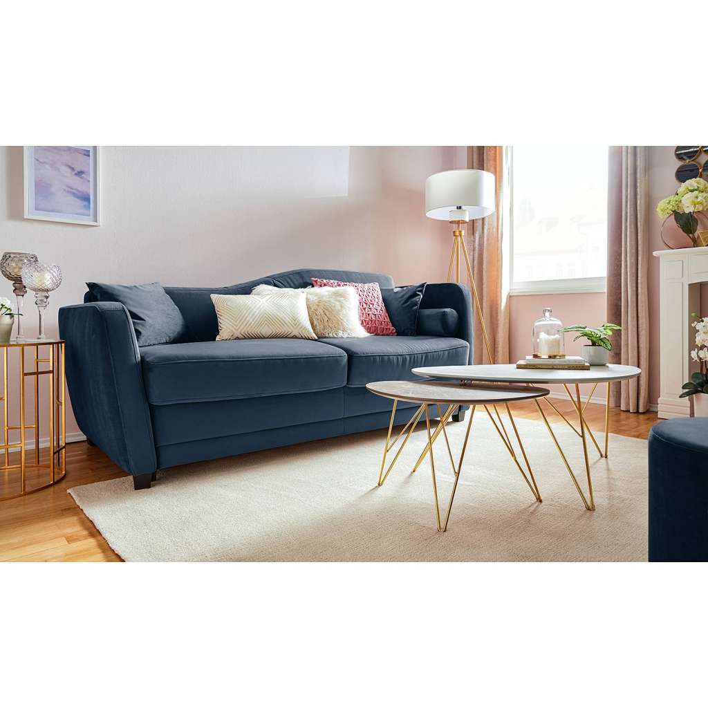 home24 Jack & Alice Schlafsofa Teresina Marineblau Samt 192x84x98 cm mit Schlaffunktion