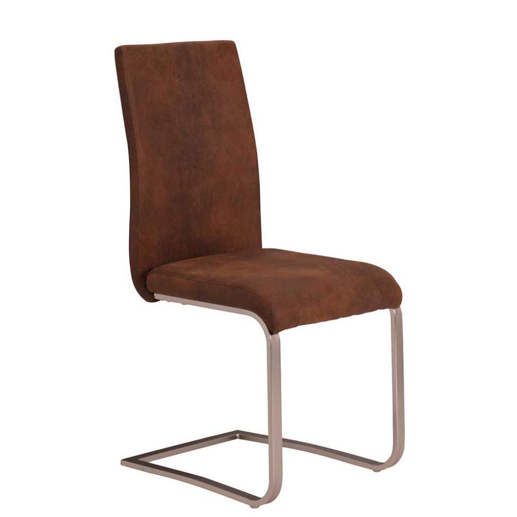 Freischwinger Sessel in Cognac Braun Microfaser hoher Lehne (4er Set)